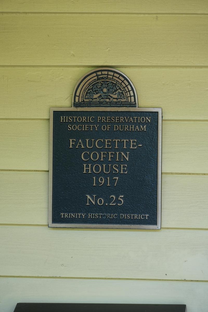 Picture of Preservation Durham Historic Plaque on the Faucette-Coffin House