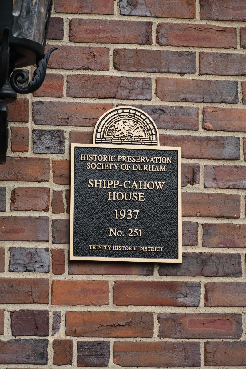 Picture of Preservation Durham Plaque on the Shipp-Cahow House