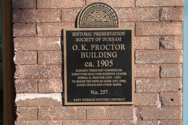 Picture of Preservation Durham Plaque on the O.K. Proctor Building
