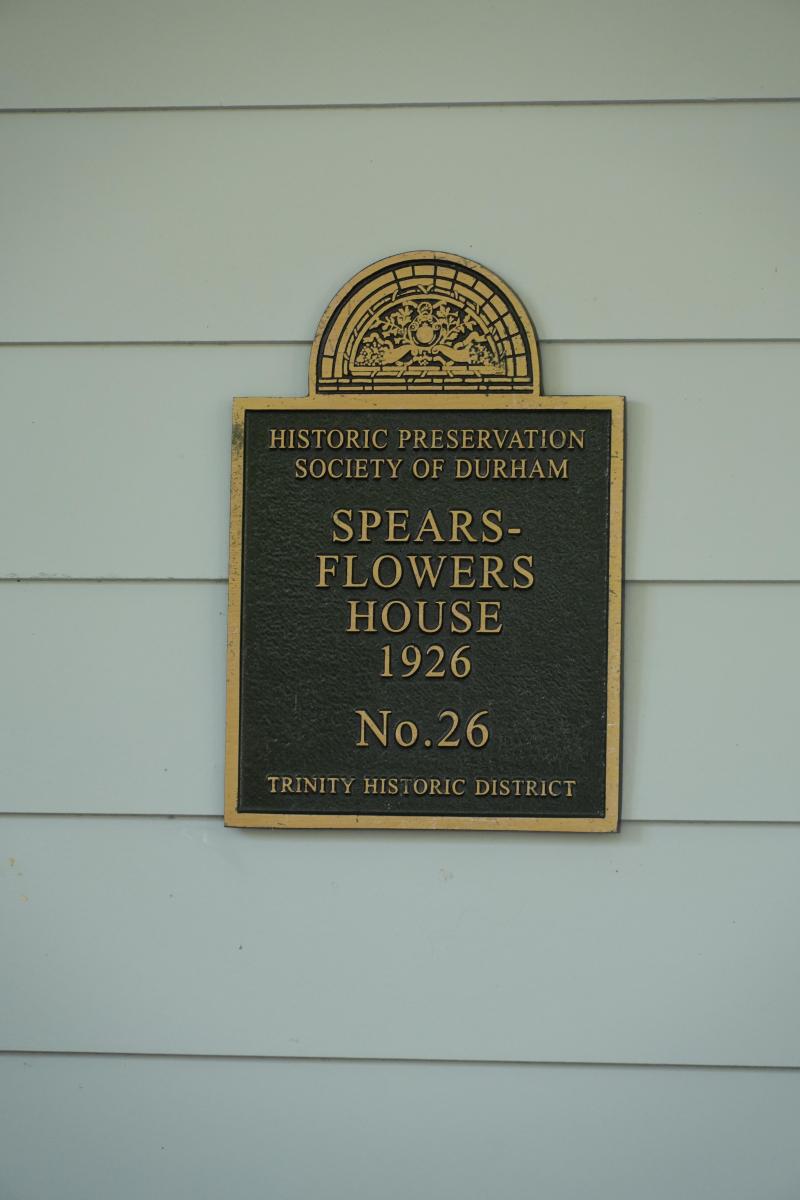 Picture of Preservation Durham Historic Plaque on the Spears-Flowers House
