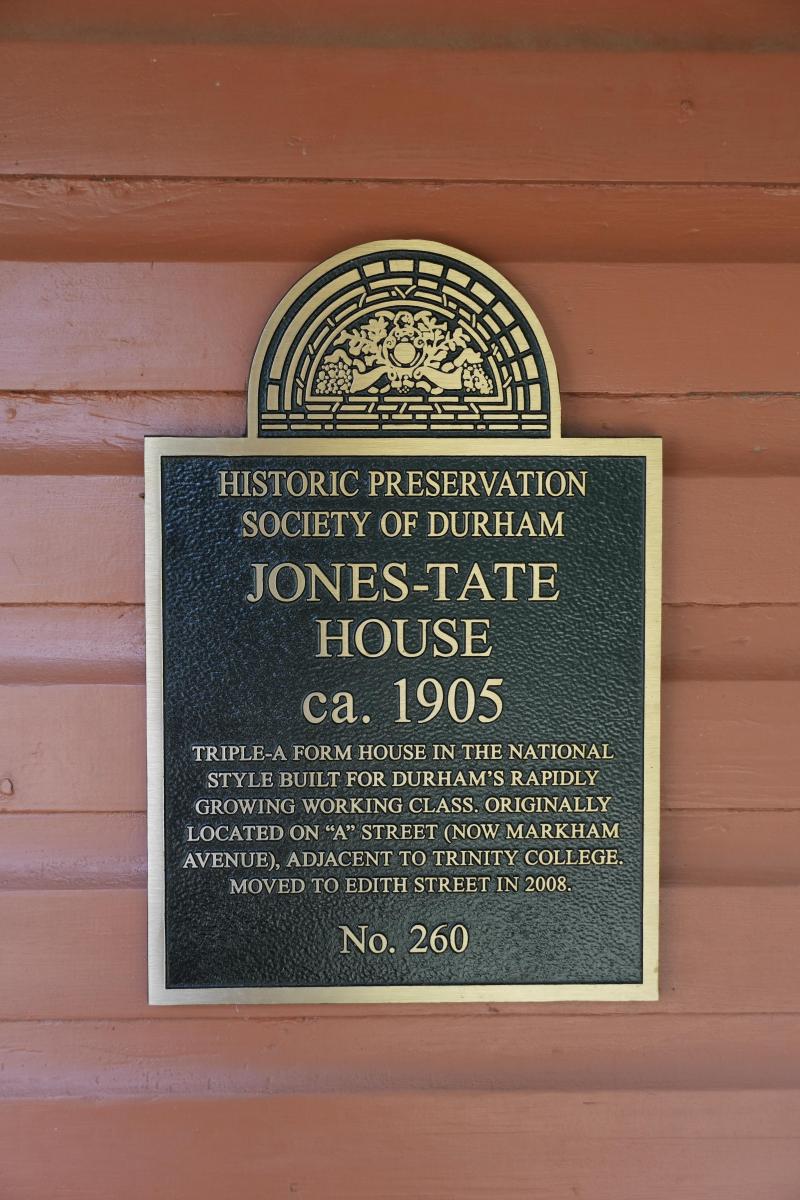 Picture of Preservation Durham Plaque on the Jones-Tate House
