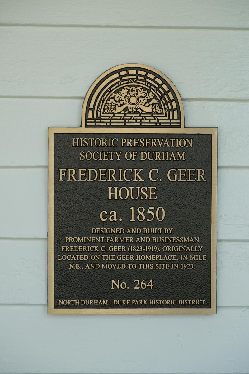 Picture of Preservation Durham Plaque on the Frederick C. Geer House