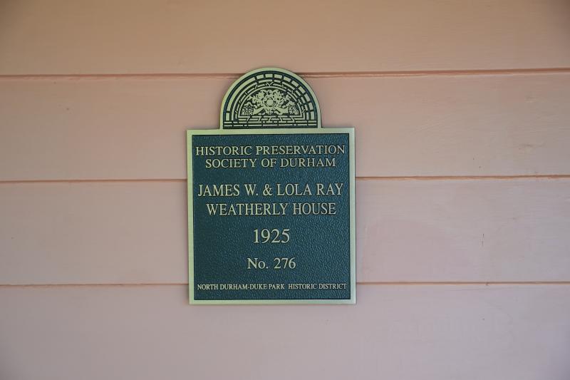Picture of Preservation Durham Plaque on the James W. and Lola Ray Weatherly House