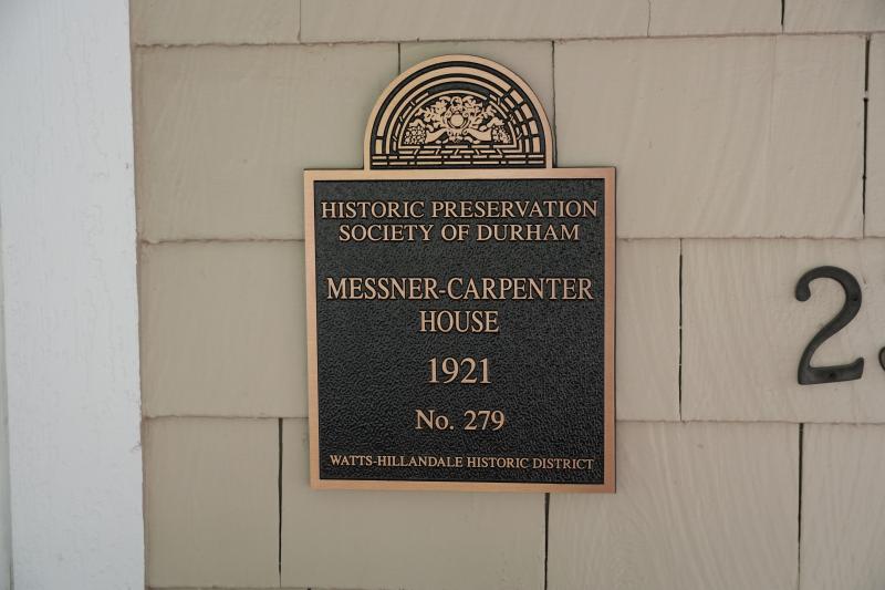 Picture of Preservation Durham Plaque on the Messner-Carpenter House