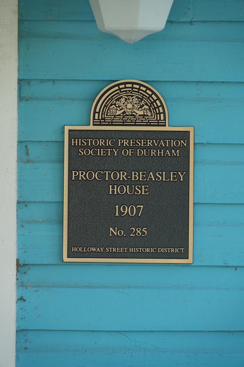 Picture of Preservation Durham Plaque on the Proctor-Beasley House