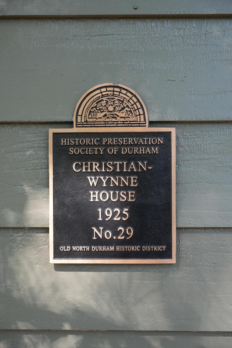 Picture of Preservation Durham Historic Plaque on the Christian-Wynne House