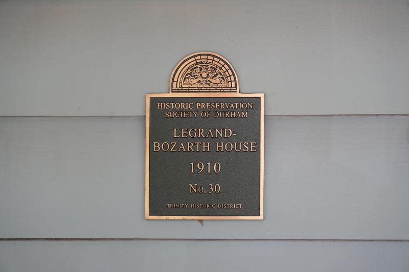 Picture of Preservation Durham Historic Plaque on the Legrand-Bozarth House