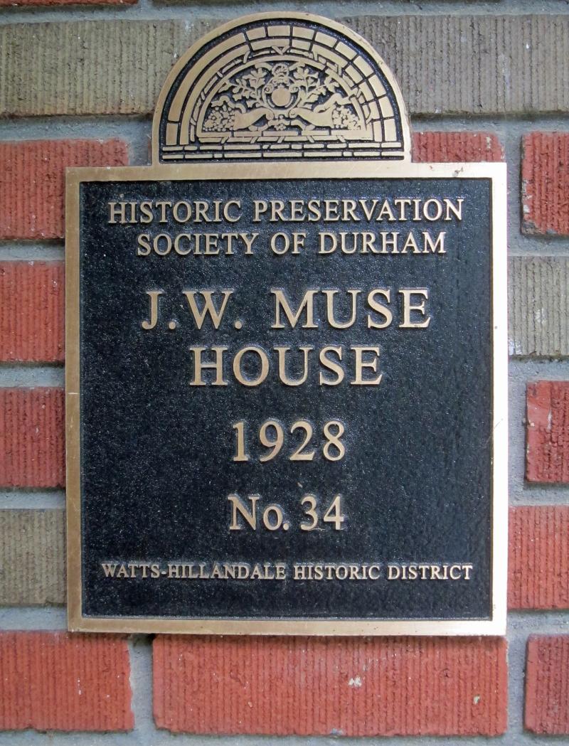 Picture of Preservation Durham Historic Plaque on the J.W. Muse House