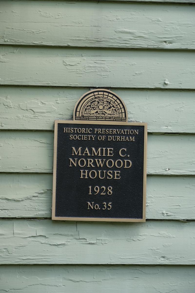 Picture of Preservation Durham Historic Plaque on the Mamie C. Norwood House