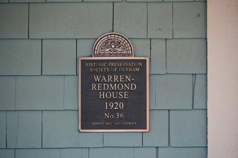 Picture of Preservation Durham Historic Plaque on the Warren-Redmond House