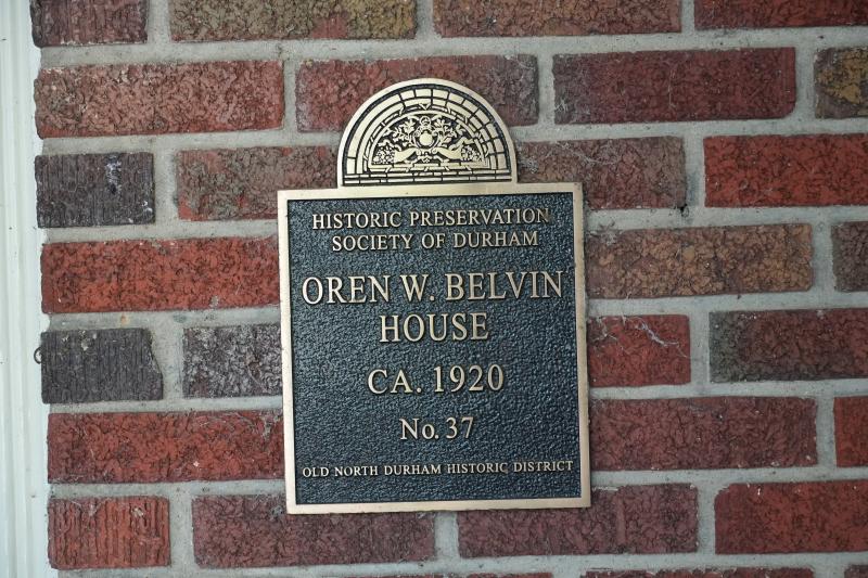 Picture of Preservation Durham Historic Plaque on the Oren W. Belvin House