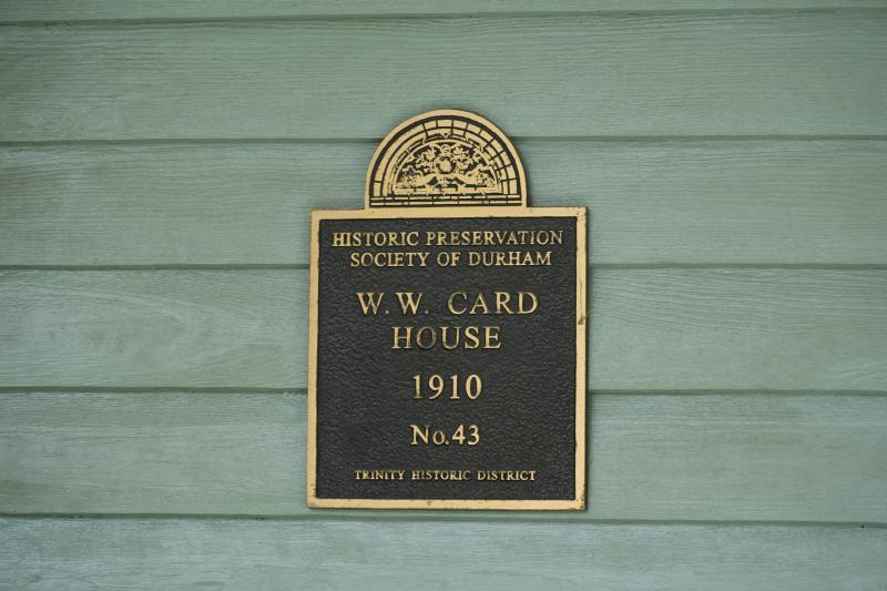 Picture of Preservation Durham Plaque on the W.W. Card House