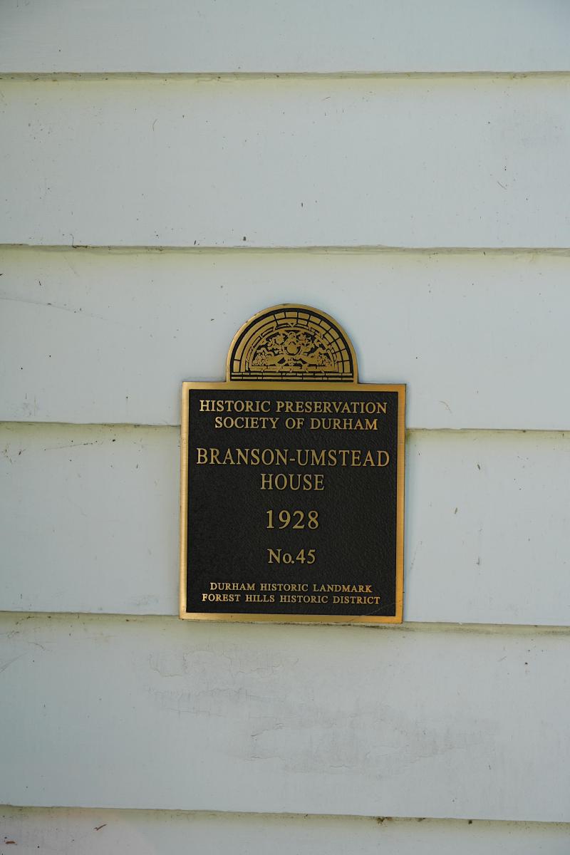 Picture of Preservation Durham Plaque on the Branson-Umstead House