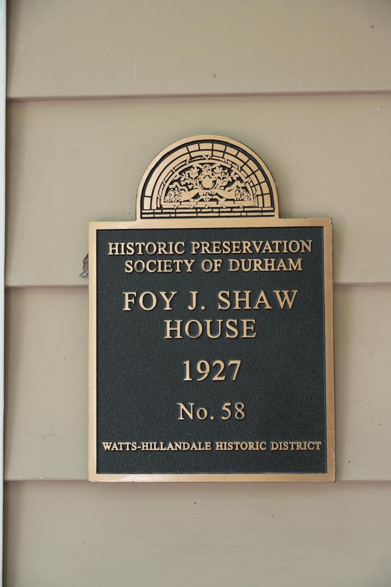 Picture of Preservation Durham Plaque on the Foy J. Shaw House