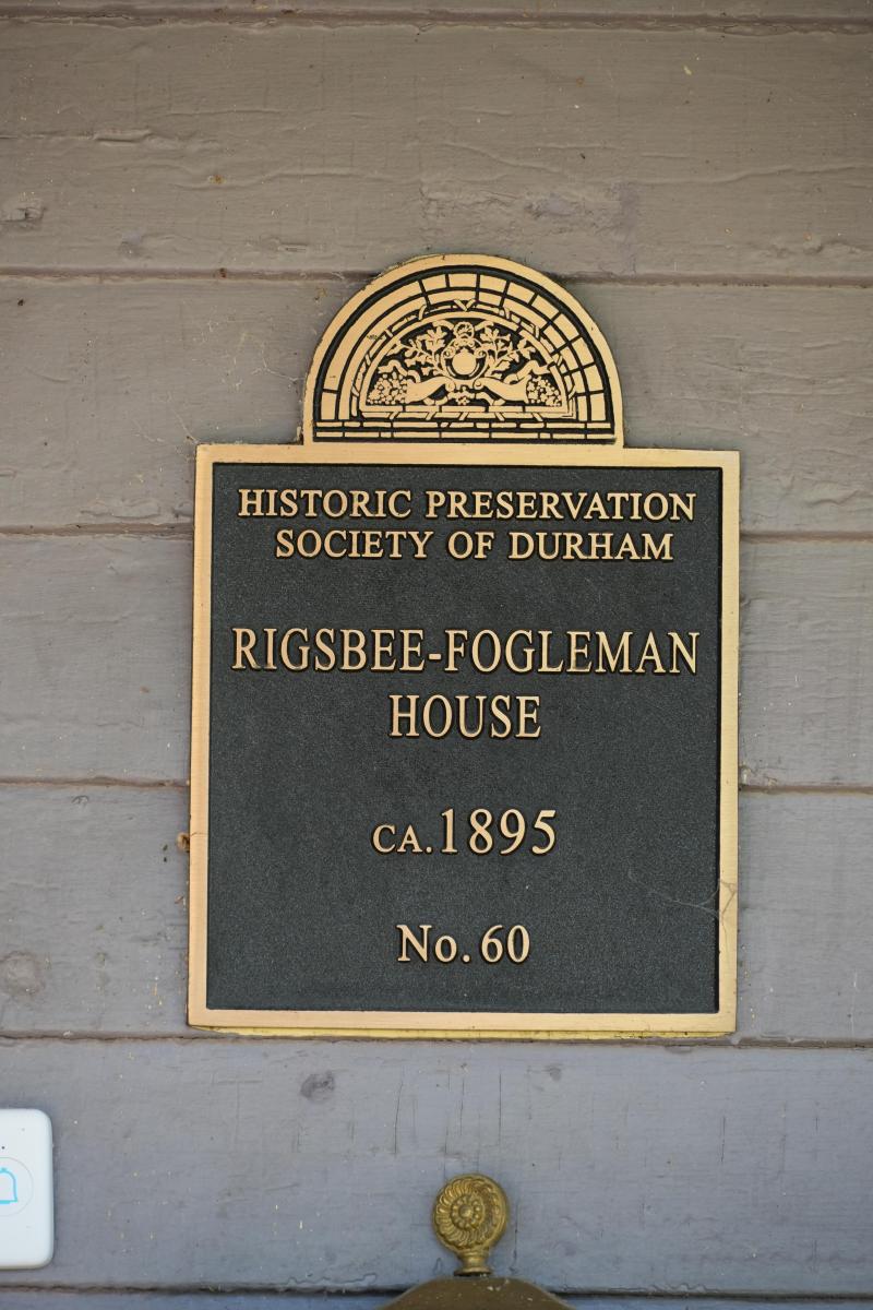 Picture of Preservation Durham Plaque on the Rigsbee-Fogleman House