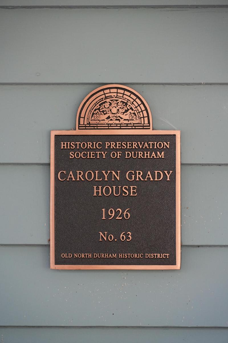 Picture of Preservation Durham Plaque on the Carolyn Grady House