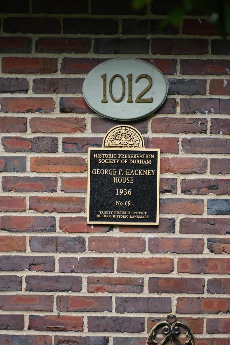 Picture of Preservation Durham Plaque on the George F. Hackney House
