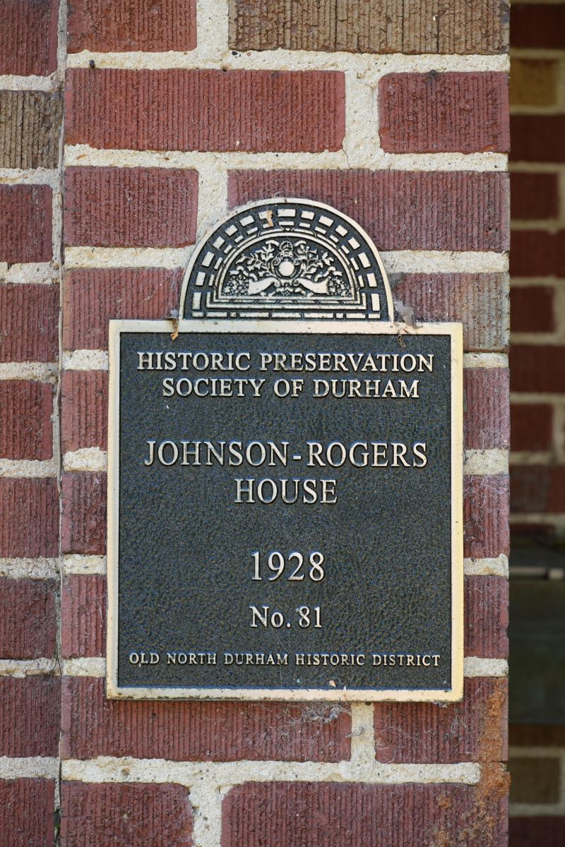 Picture of Preservation Durham Plaque on the Johnson-Rogers House