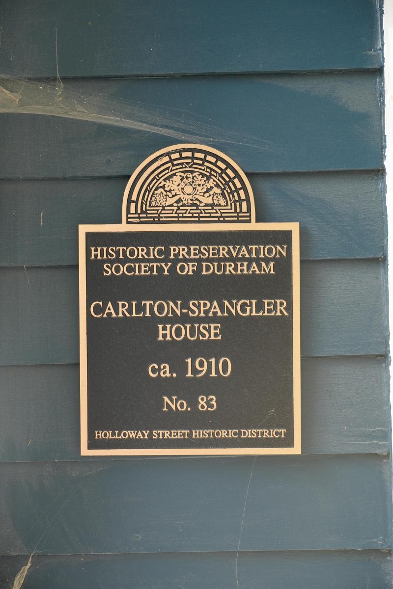 Picture of Preservation Durham Plaque on the Carlton-Spangler House