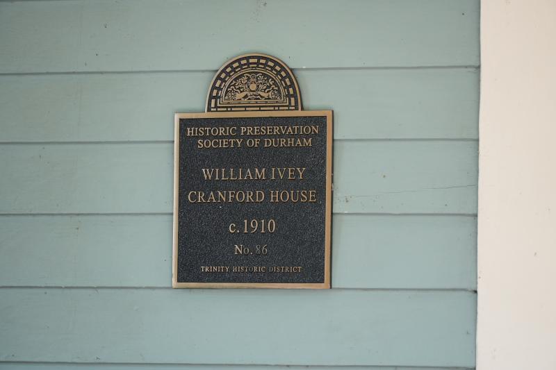 Picture of Preservation Durham Plaque on the William Ivey Cranford House