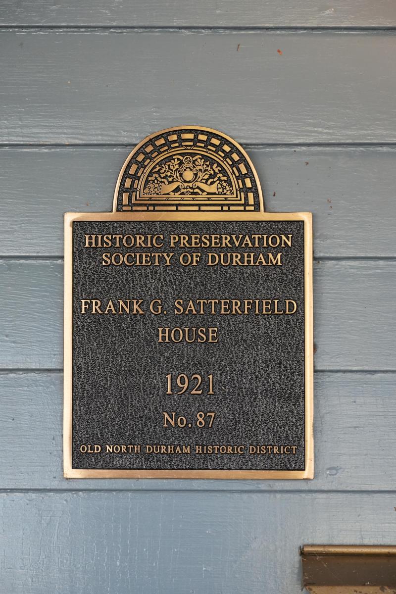 Picture of Preservation Durham Plaque on the Frank G. Satterfield House