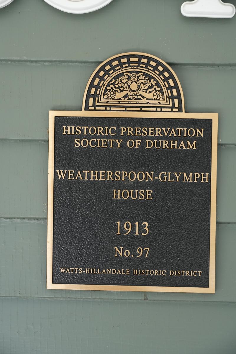 Picture of Preservation Durham Plaque on the Weatherspoon-Glymph House