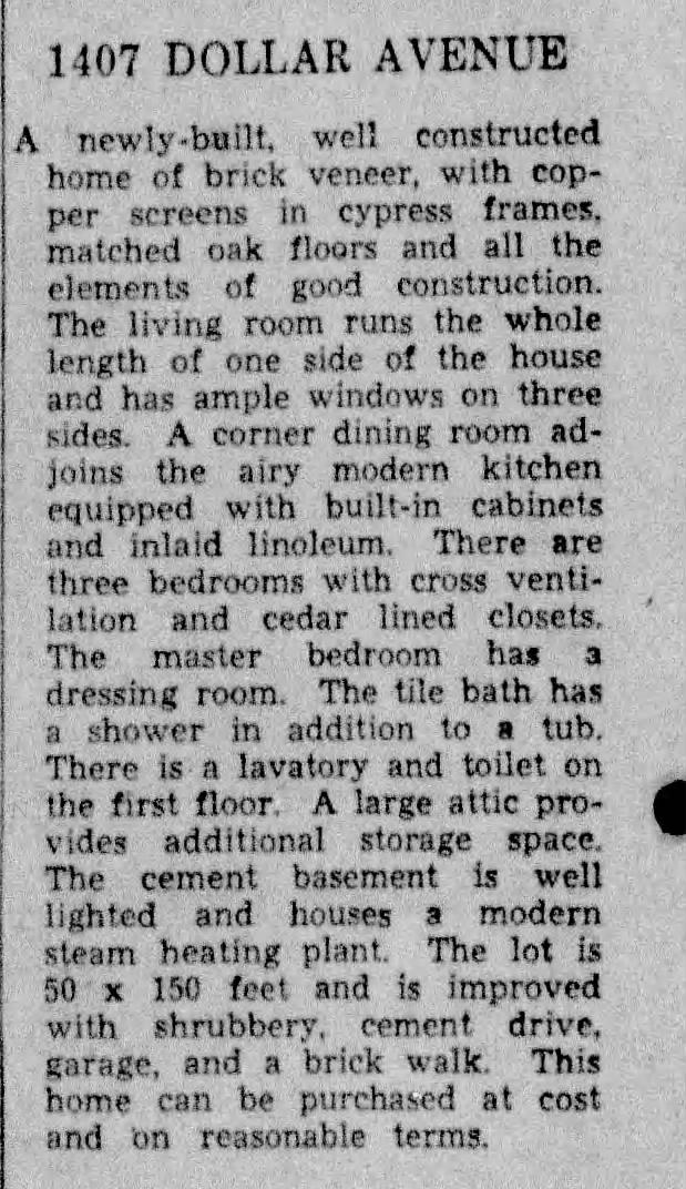 1407 Dollar Avenue For Sale - Durham Herald-Sun, March 12, 1939