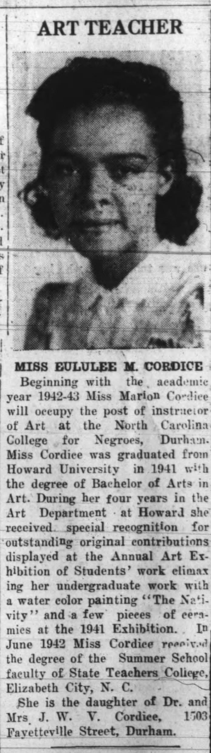 Eulalaee Marion Cordice Art Teacher
