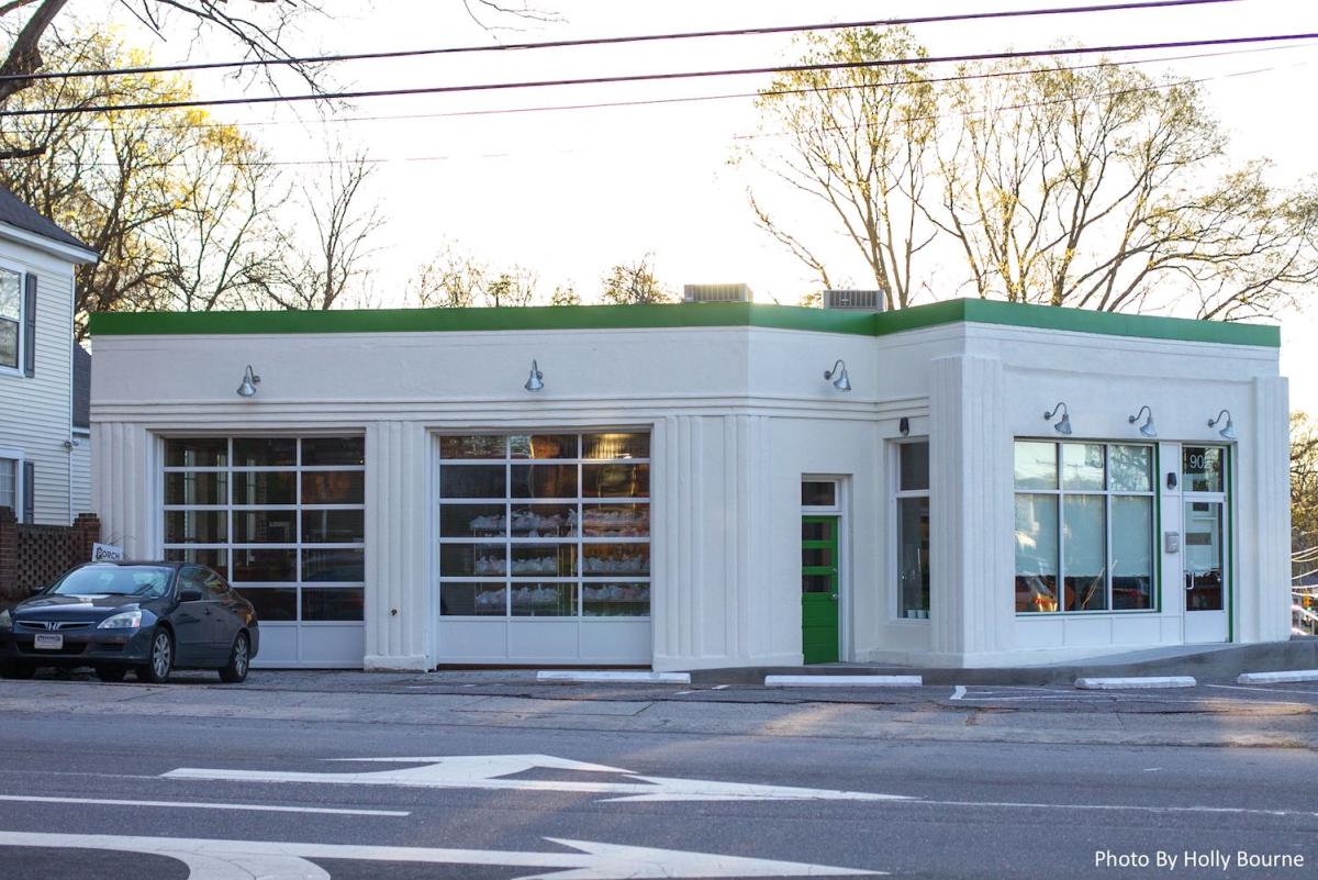 Bull City Cool's North Mangum facing garage bay doors restore the building's historic 1950s charm.