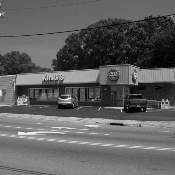 Black-and-white view of King's Red and White store, 2010.