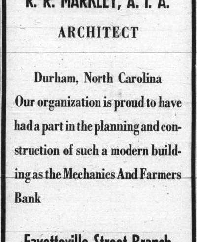 1954 newspaper ad for R. R. Markley, architect.