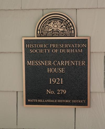 Picture of Preservation Durham Plaque on the Messner-Carpenter House