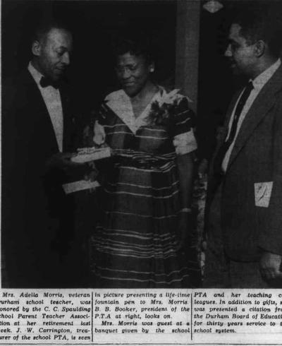 Newspaper article about Adella Wells Morrison honored for teaching